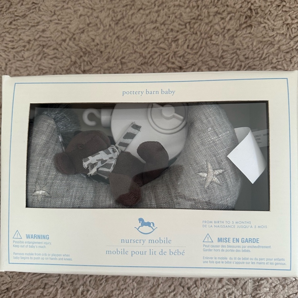 Pottery Barn nursery mobile brown bear and grey moon BNIB